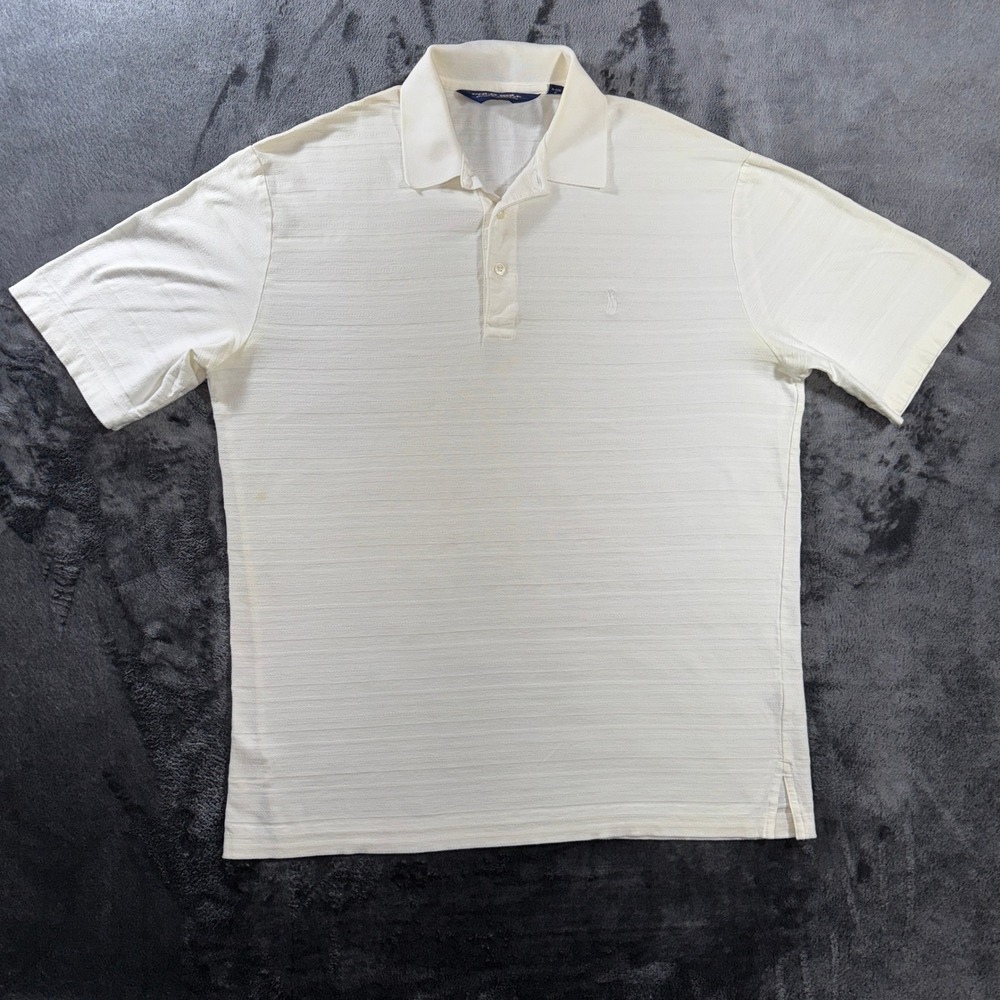 Polo Golf Ralph Lauren Mens Cream White Pima Cotton Striped Polo Shirt Size‎ M